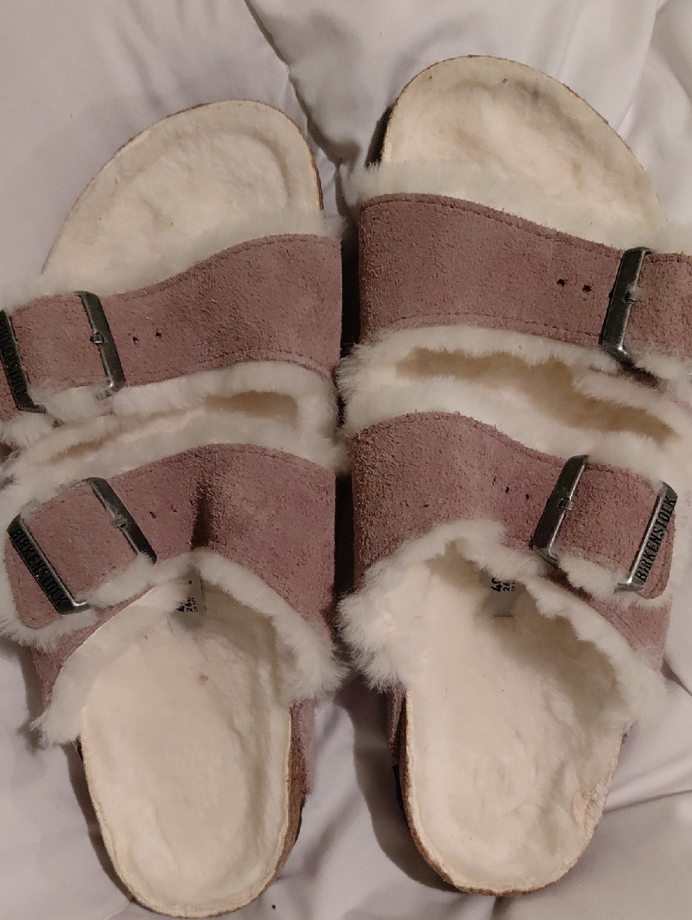 Birkenstock Dusty Pink Suede Shearling Arizona Slides